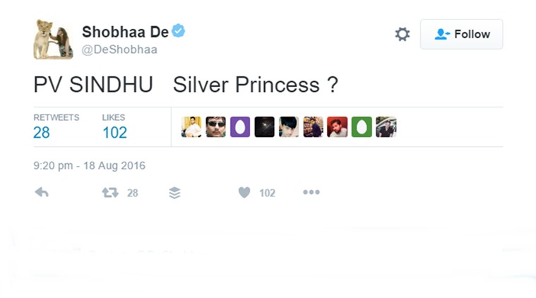 Shobhaa Des silver princess tweet on PV Sindhu gets tweeple a-trolling again