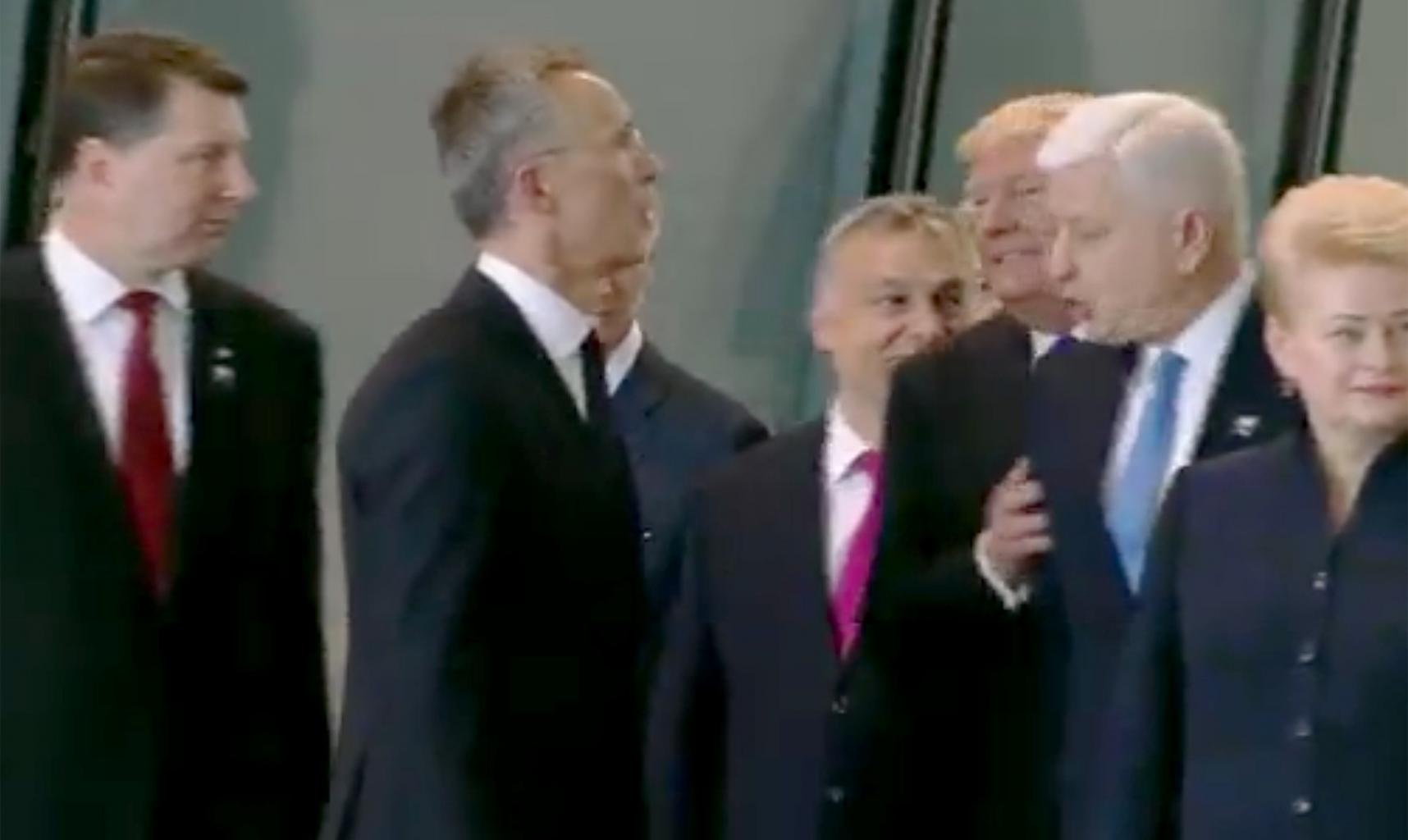 Did President Trump Push a Nato Leader Out of His Way to Be in Front of the Group?