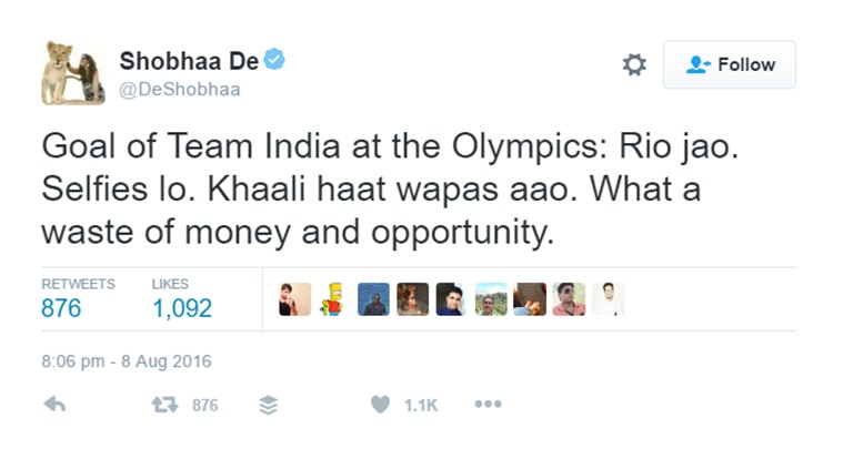 Shobhaa Des silver princess tweet on PV Sindhu gets tweeple a-trolling again