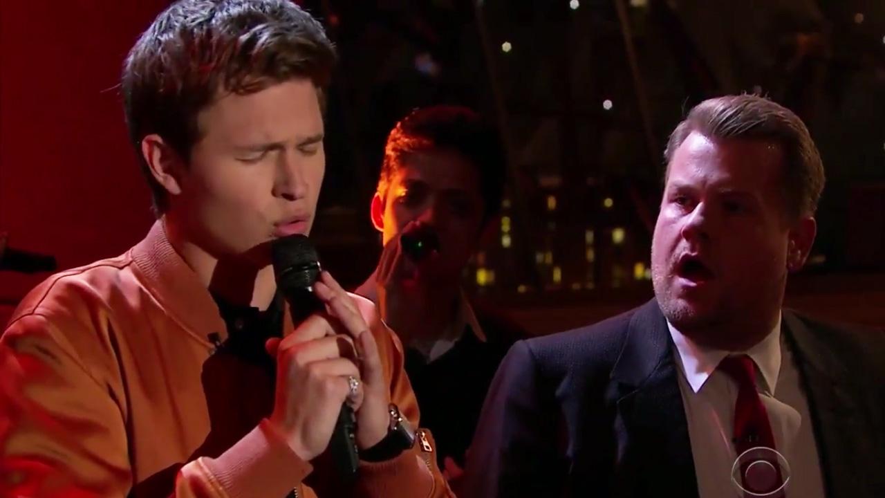 Watch Ansel Elgort Bring the House Down Singing Lionel Richie in Riff-Off With Jamie Foxx and James Corden!