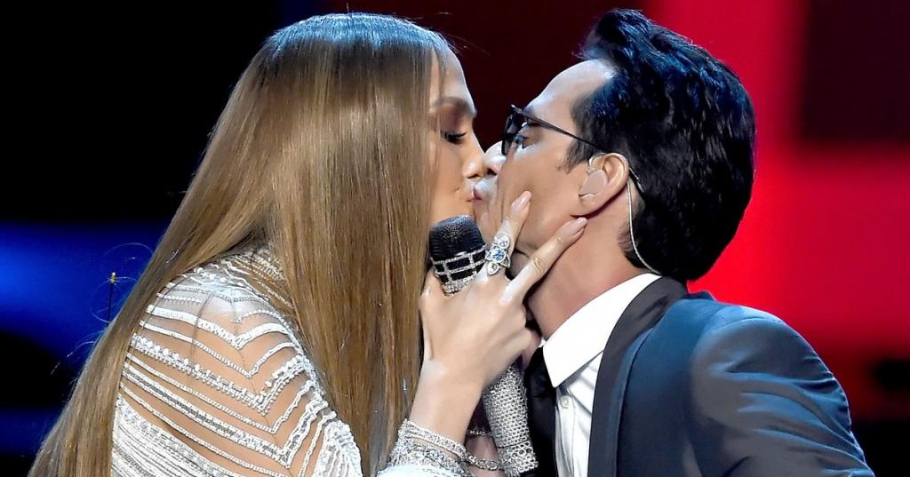 Jennifer Lopez and ex-husband Marc Anthony share a kiss at the Latin Grammys