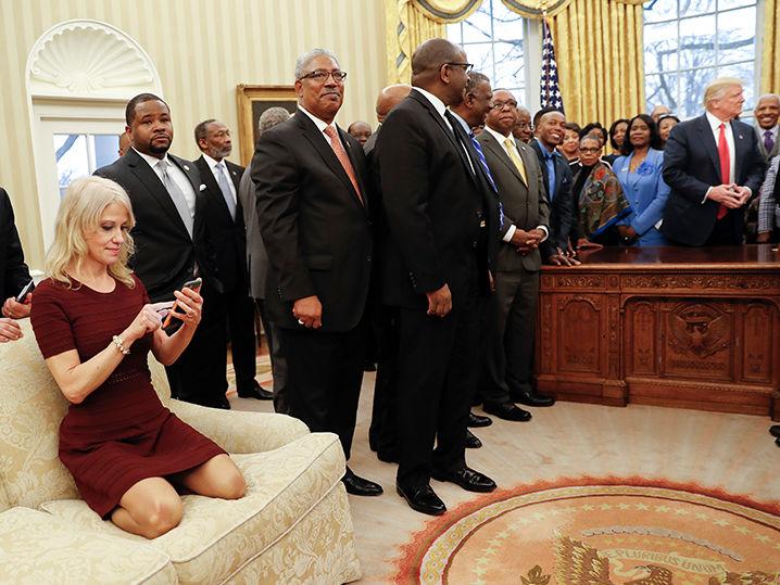 Kellyanne Conway Kneels On Oval Office Couch For Trump's Hbcu Photo (Photos)