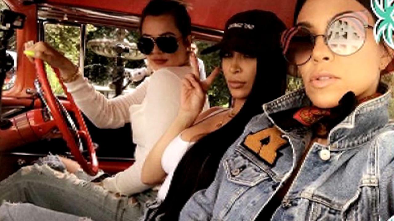 Kim, Kourtney, and Khloe Kardashian Visit Palm Springs in Vintage Car, Go Wild on Social Media