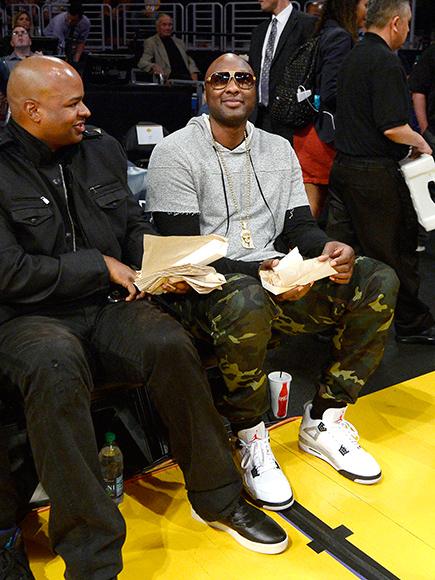 Lamar Odom Attends Los Angeles Lakers Game to Support Former