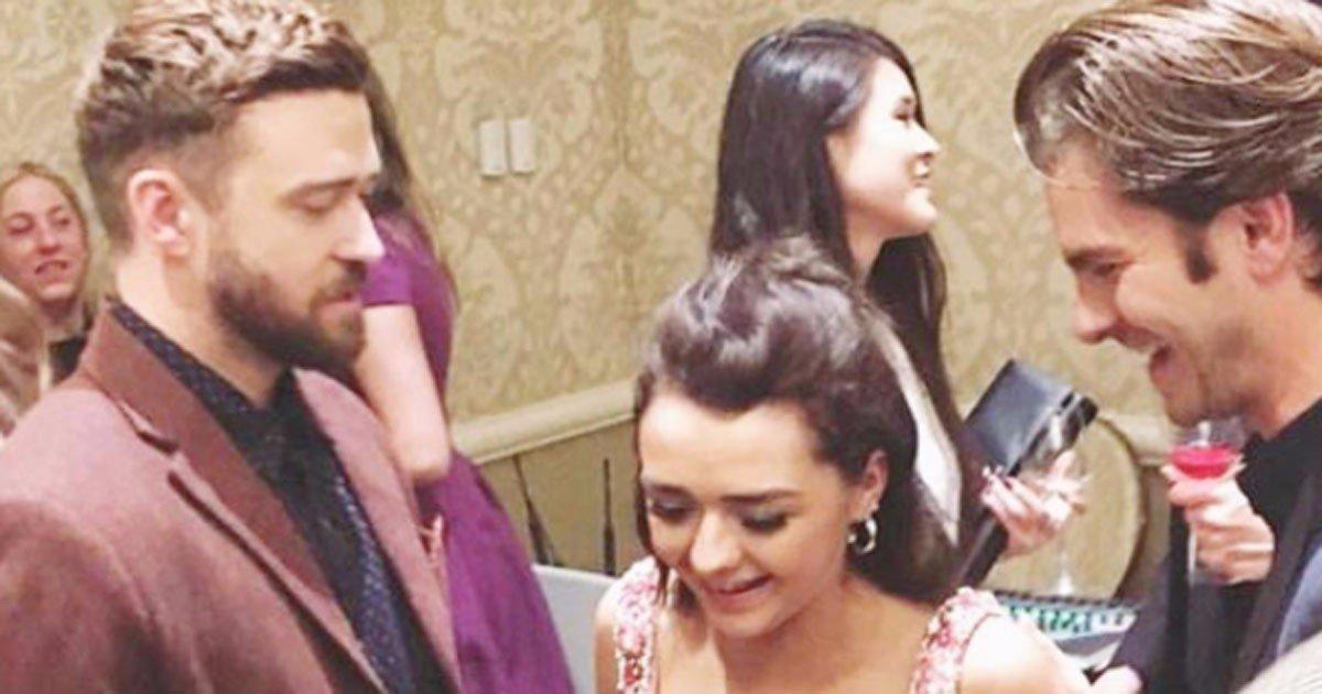Maisie Williams Gets Caught in a 'Handsome Sandwich' With Justin Timberlake and Andrew Garfield