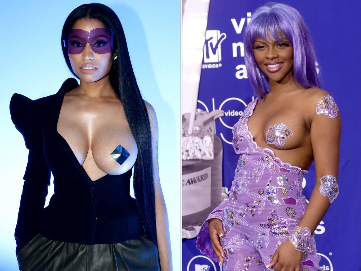 Nicki Minaj Pulls a Lil      '  Kim in Breast-Bearing Top During Paris Fashion Week