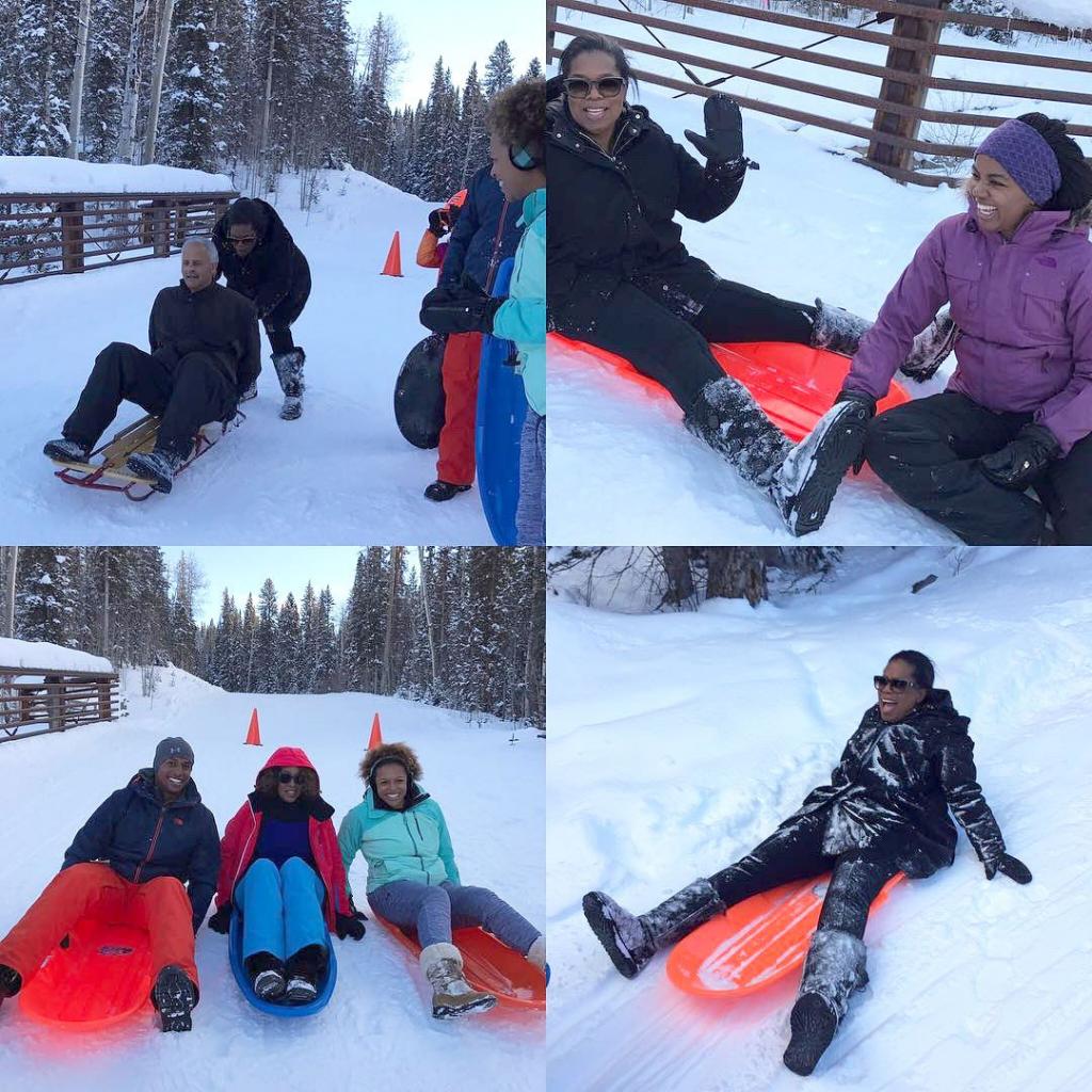 Oprah Sleighs the Slopes    with Stedman Graham and Gayle King on Christmas Eve