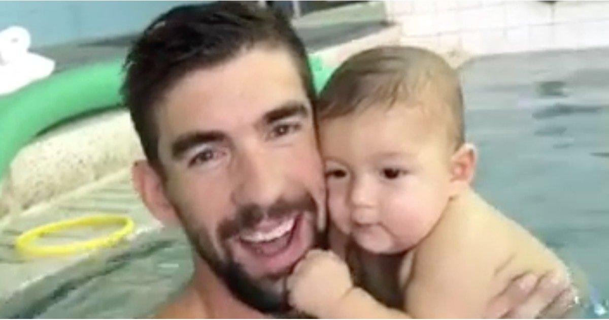 You Are Not Ready For the Cuteness That Is Boomer Phelps Getting a Swimming Lesson With His Dad