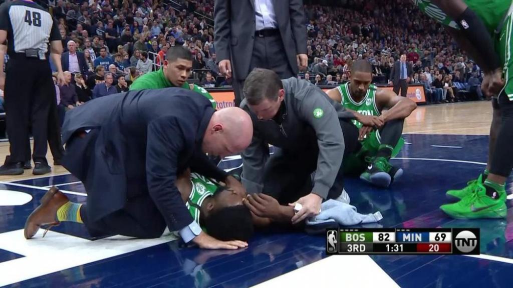 Boston Celtics Jaylen Brown takes scary fall walks off under own power