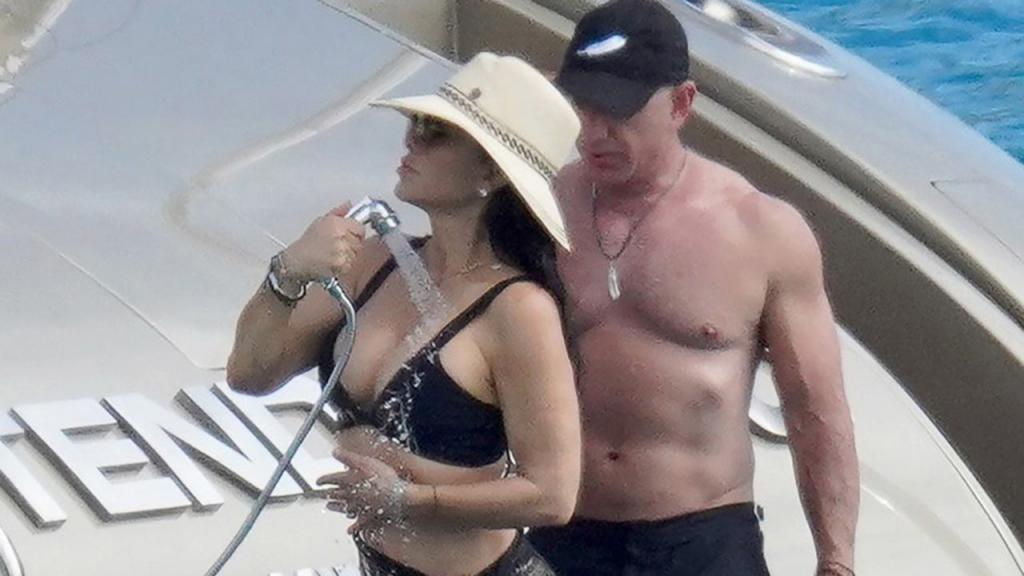 Shirtless Jeff Bezos cozies up to girlfriend Lauren Sanchez on yacht during St Barts getaway