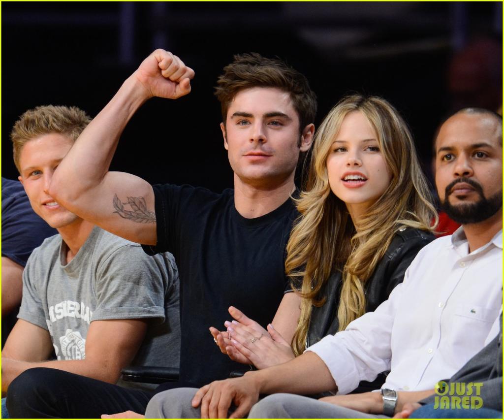 Zac Efron & Halston Sage Sit Courtside at Lakers Game Together