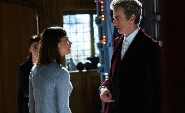 Still of Peter Capaldi, Jenna Coleman and Maisie Williams in